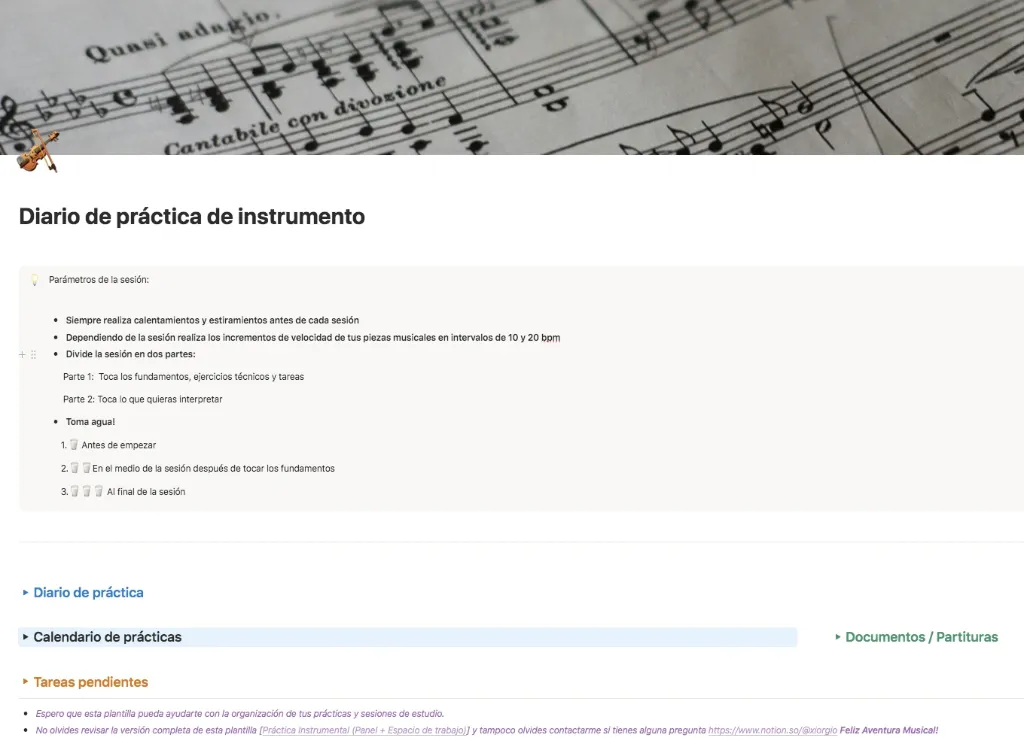 Plantilla de práctica de instrumento gratuita