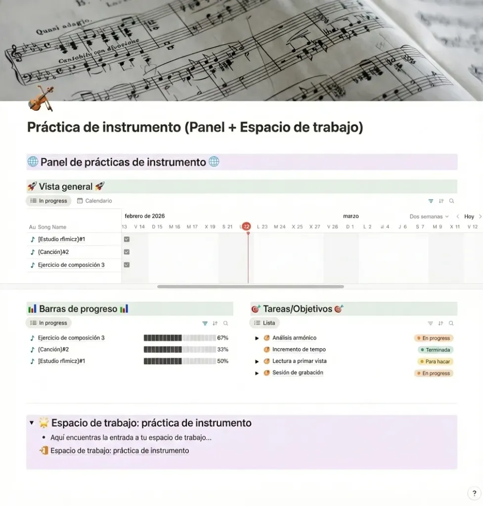 Plantilla de Práctica instrumental (Panel + Espacio de trabajo)